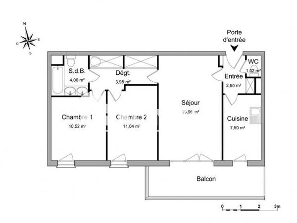 Location Appartement 3 pièces 60.49 m² - 10 B ALLEE DE LANVAUX Rennes 35700