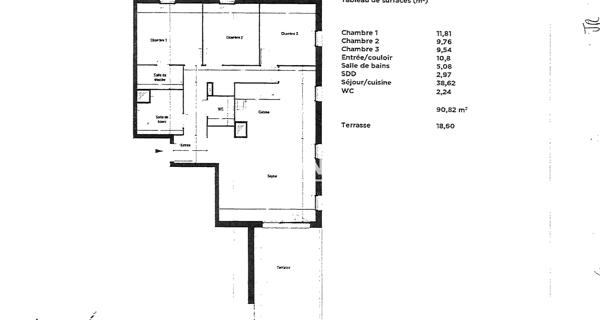 Location Appartement 4 pièces 90.82 m² - Lens 62300