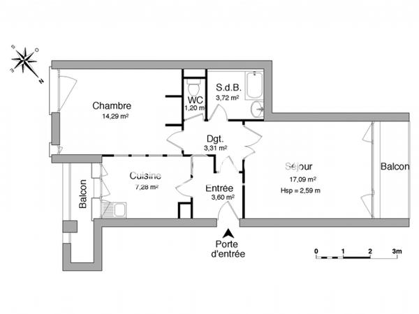 Location Appartement 2 pièces 50.49 m² - 3 COUR DU MOULIN ZORN Strasbourg 67000