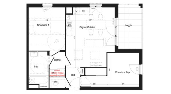 Appartement 3 pièces 53.8 m2