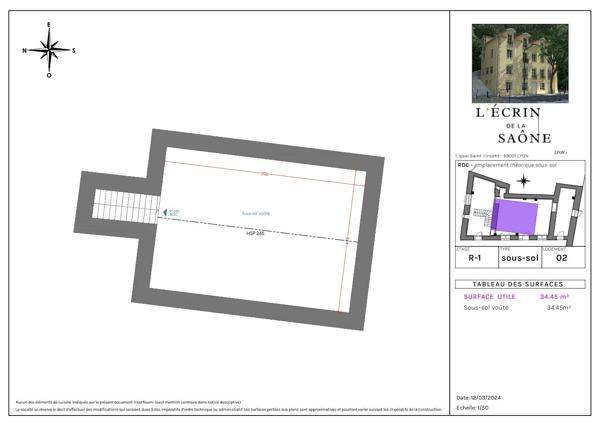 Lyon 1er – Quai Saint-Vincent – Duplex de 46,53 m² - Une chambre - Sous-sol à aménager