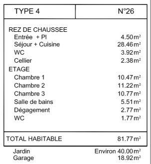 Maison traversante de type T4 avec garage et jardin