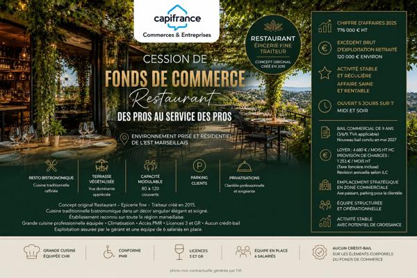 Fonds de commerce Restaurant traditionnel bistronomique terrasse à céder à ALLAUCH (13)