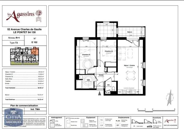 Appartement à louer 3 pièces 61.07m² Le Pontet (84130)