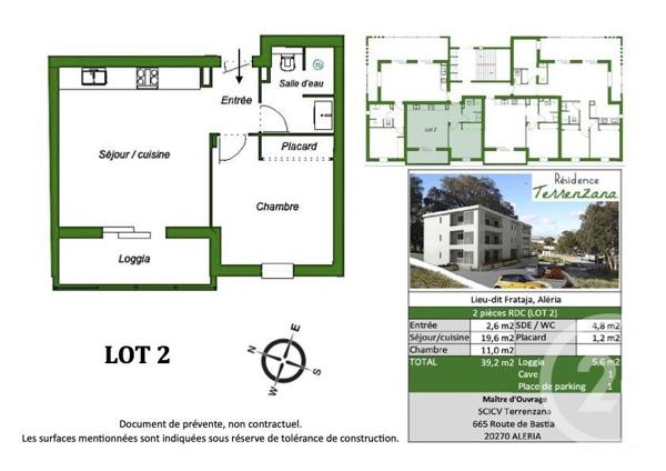 Appartement T2 à vendre  2 pièces - 39 m2 ALERIA - 202