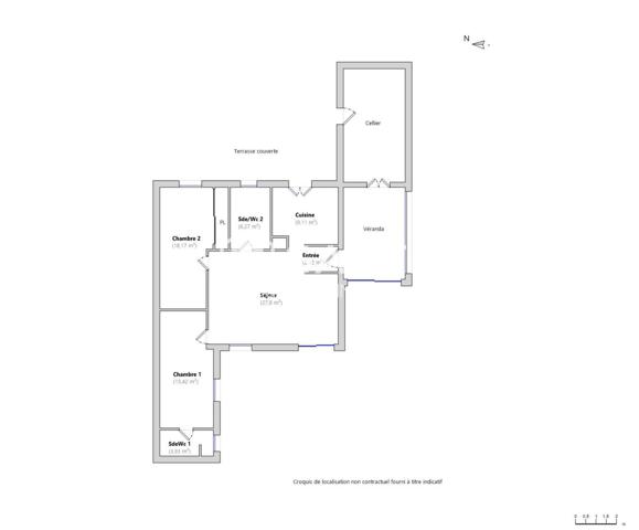 Maison avec deux grandes chambres, véranda, jardin et carport