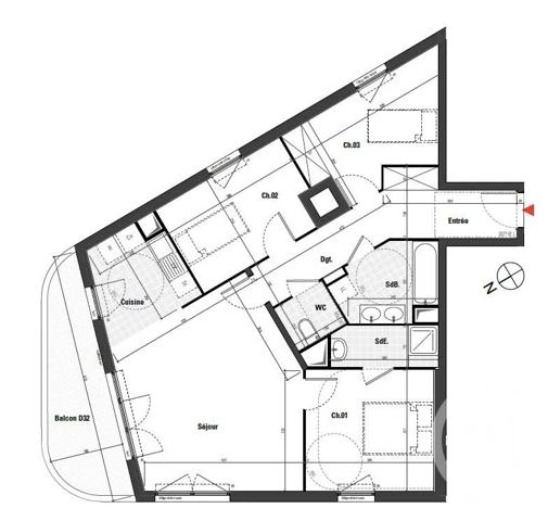Appartement à vendre  4 pièces - 80,22 m 2   NANTERRE  - 92