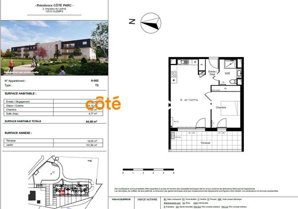 Vente Appartement44,97 m² - 2 Pièces - OLEMPS (12510)