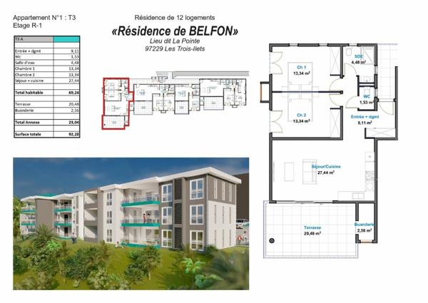 Appartement à vendre    3 pièces • 50,34 m2 Les Trois-Îlets