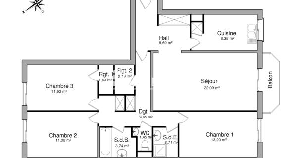 Location Appartement 4 pièces 97.45 m² - Antony 92160