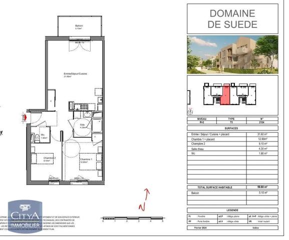 Appartement à louer 3 pièces 59.8m²