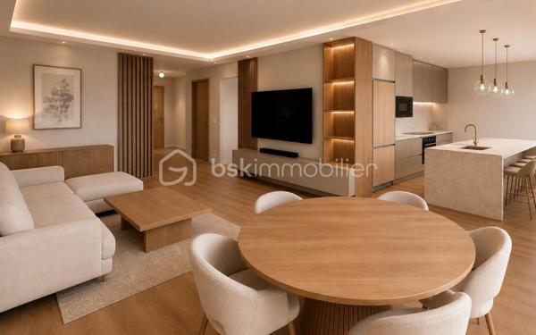Dans un environnement résidentiel recherché, ce superbe appartement de 128 m² séduit par ses volumes généreux, sa rénovation soignée et ses prestations modernes.

Entièrement rénové avec goût, il se compose d’une entrée, d’une vaste pièce de vie circulaire, lumineuse et conviviale, ouvrant sur une agréable terrasse bénéficiant d’une belle vue mer.

L’espace nuit comprend trois chambres, un espace buanderie, une salle de bains ainsi que deux WC.

L’appartement offre une distribution harmonieuse, de beaux volumes et une atmosphère contemporaine, idéale pour une vie de famille confortable.

Un garage et une cave complète ce bien.

Un appartement élégant, moderne et parfaitement entretenu, offrant terrasse et vue mer, à découvrir sans tarder.