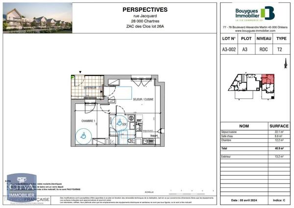 Appartement à louer 2 pièces 40.9m²