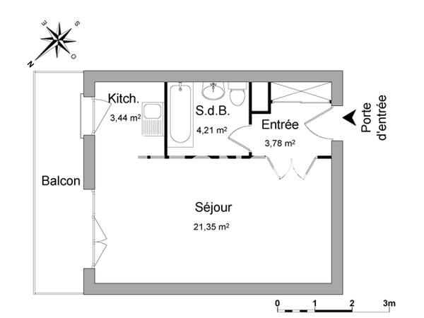 Location Studio 32.78 m² - 68 RUE DU MOULIN DU BECQUET Lille 59800