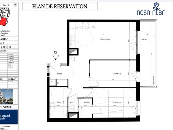 Location Appartement 3 pièces 63.24 m² - ROSA ALBA Laval 53000