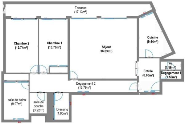 Appartement familial dernier étage avec terrasse 