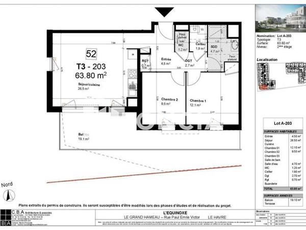 Location Appartement 3 pièces 64 m² - BATIMENT B - 1ERE PORTE Le Havre 76620