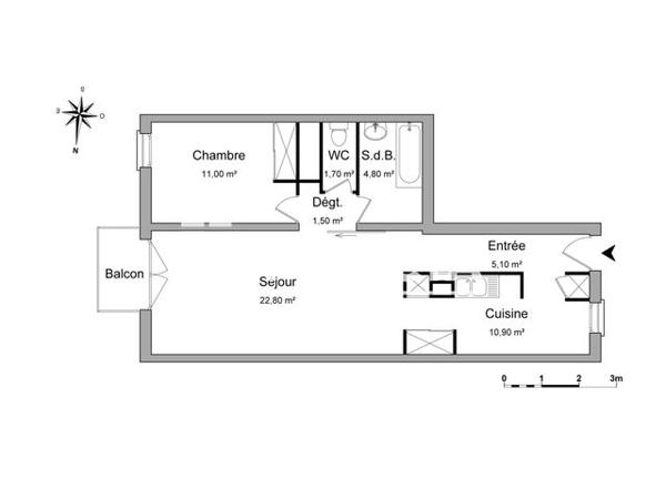 Location Appartement 2 pièces 57.8 m² - 12 RUE SIMON NORA Grenoble 38000