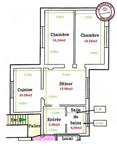 Appartement à vendre 3 pièces de 63 m²