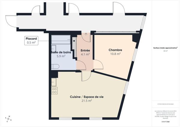 Appartement T2, 43m², ascenseur au 7ème et dernier étage avec parking