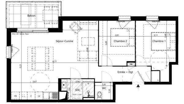 Appartement à vendre 3 pièces 65 m² Vaulx-en-Velin