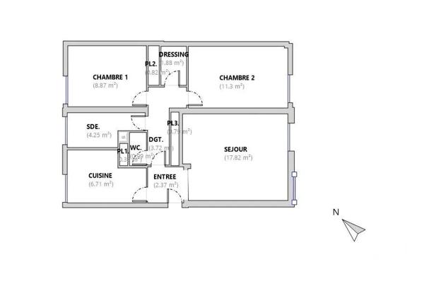 Appartement T3 à vendre  3 pièces - 59,85 m 2   MARSEILLE  - 13008