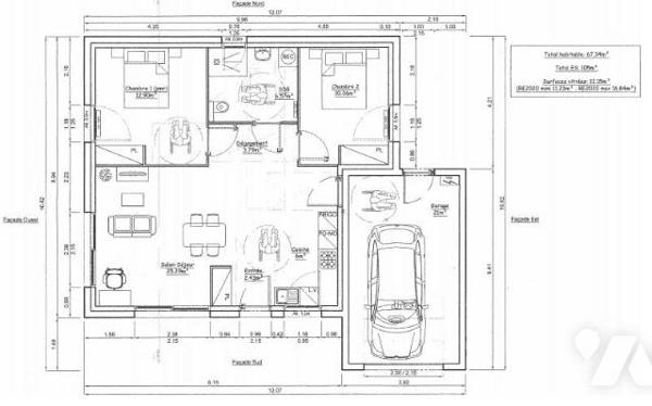 TERRAIN A BATIR + PERMIS DE CONSTRUIRE (maison 67m² + garage 21m²)