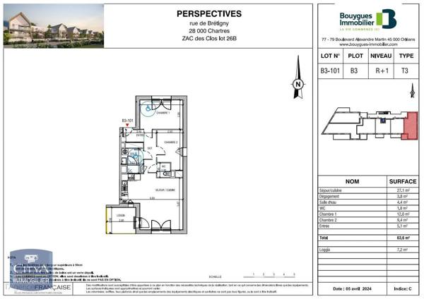 Appartement à louer 3 pièces 63.6m² Chartres (28000)