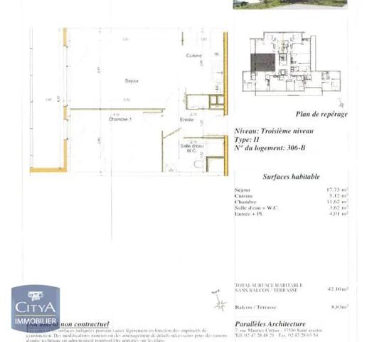 Appartement à louer 2 pièces 42.1m² Joué-lès-Tours (37300)