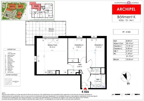 Appartement T3 à vendre  3 pièces - 61,15 m 2   LA VERPILLIERE  - 38