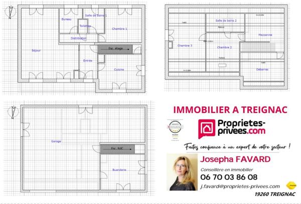 Maison  120 m²  3 chambres - garage  et  jardin plat  850 m² 19 260 TREIGNAC