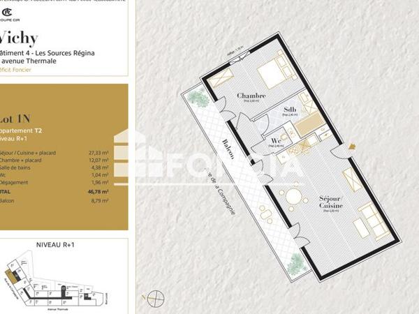 Location Appartement 2 pièces 46.78 m² - 9 RUE LUCAS 4 AVENUE THERMALE Vichy 03200