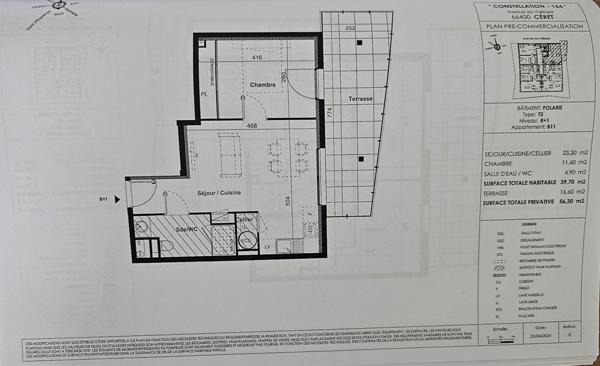 CERET "TOIT TERRASSE 4 pièces de 100m2 avec terrasse, garage double, parking et cave