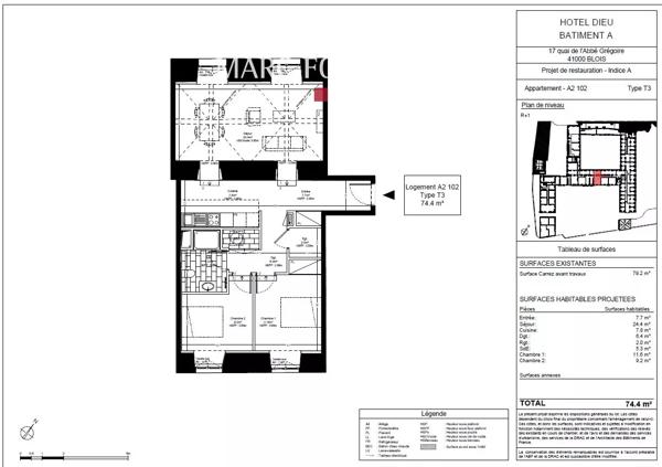 BLOIS – appartement 3 pièces rénové, éligible MONUMENT HISTORIQUE / MALRAUX