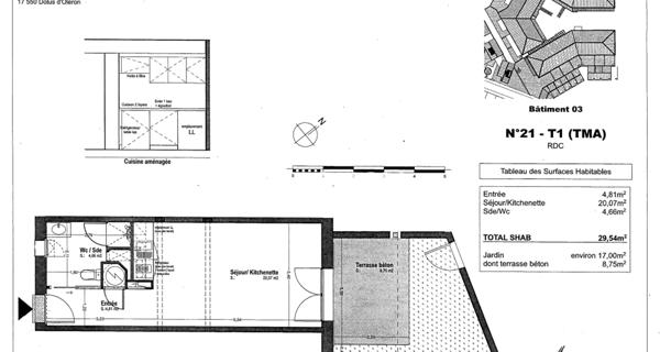 Location Studio 29.54 m² - Dolus-d'oléron 17550
