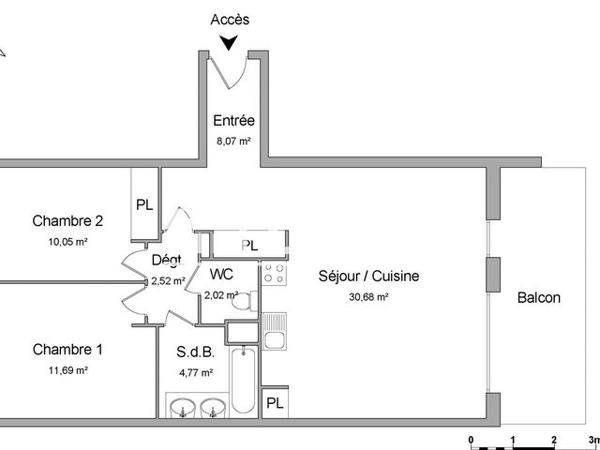 Location Appartement 3 pièces 69.8 m² - 21-27 IMP DU CIMETIERE DE CROIX DAURADE Toulouse 31200