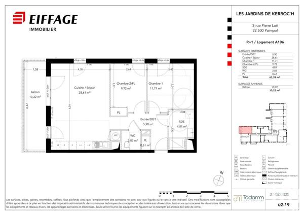 Appartement 3 pièces de 63 m² à Paimpol (22500)