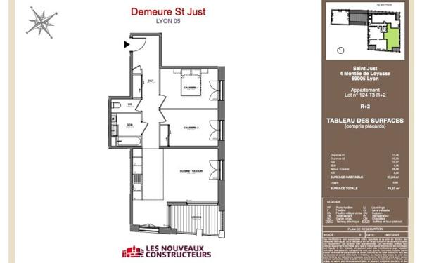 Appartement à vendre    3 pièces • 67,54 m2 Lyon 5