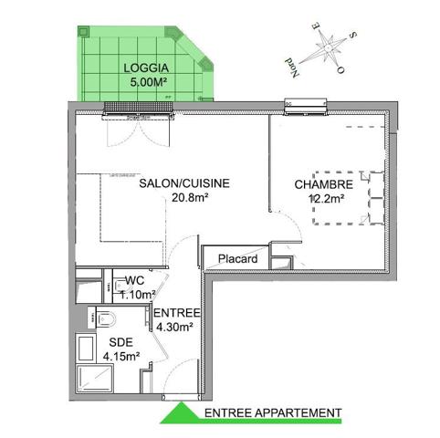 Appartement 2 pièces - 43 m²