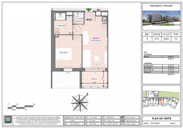 17440 AYTRE T2 de 38.51m² au 3ème étage dans un quartier de Aytré