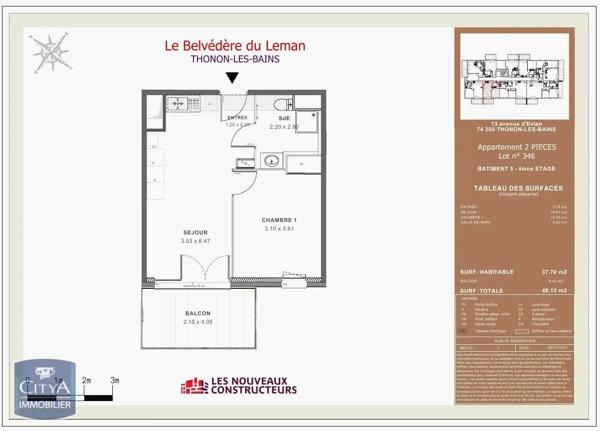 Appartement à louer 2 pièces 37.7m² Thonon-les-Bains (74200)