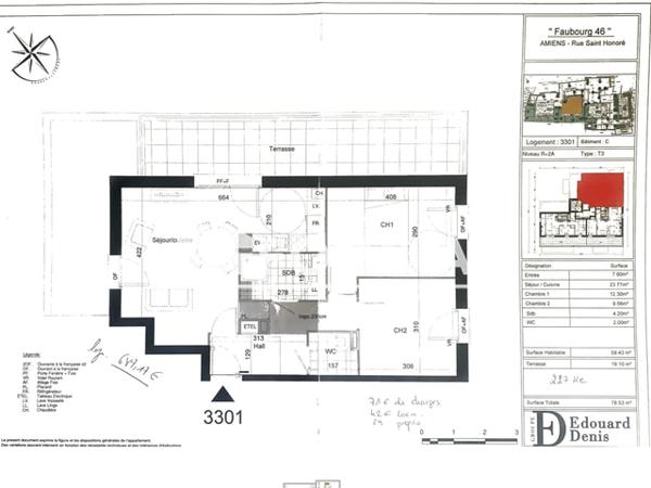 Location Appartement 3 pièces 59.43 m² - 52 RUE SAINT-HONORE Amiens 80000