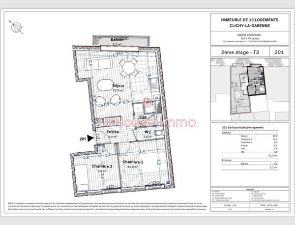 Appartement à vendre 3 pièces de 49 m²