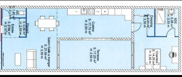 Plateau de 66 m2 avec terrasse 17 m2 en RDC