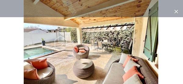 Villa de plain pied 4 pièces 90 m2

Jolie maison des années 2000 de plain pied , de 90 m2 habitables sur une parcelle de 507 m2 
*Composée d’un SALON /SEJOUR donnant sur la terrasse 
*Une cuisine ouverte moderne et équipée ,
* 3 chambres
* Une buanderie peut être transformée en une chambre supplémentaire ou bureau
*Une  SDE avec douche a l’italienne 
*WC 
*A l’extérieur son jardin et sa terrasse 
*Piscine maçonnée ( Filtration au sel ) 
Sans vis à vis 
*3 stationnements ( camping-car également ) avec un accès facile et ces deux portails motorisés 
*Les équipements 
*Climatisation réversible gagnable 
*Alarme 
*Visiophone
*Cumulus thermodynamique 
Maison très bien isolée, pratique , confortable , lumineuse 
Une visite s.impose , n.hésitez pas à me contacter