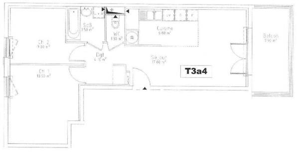 Appartement 3 pièces                                        - 44300 Nantes - Beaujoire-Halvêque Réf : 12459