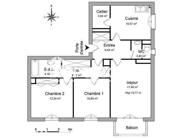 Location Appartement 3 pièces 73.46 m² - CARREFOUR SAINT ELOI BAT.L Rodez 12000