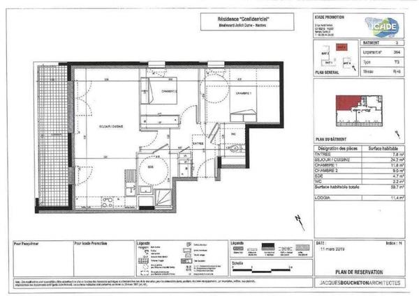 Appartement 3 pièces                                        - 44200 Nantes - Saint-Jacques-Ripossière Réf : 12633
