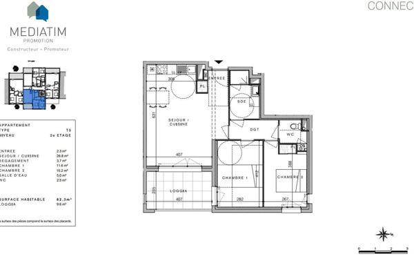 Appartement à louer    3 pièces • 62,30 m2 La Rochelle