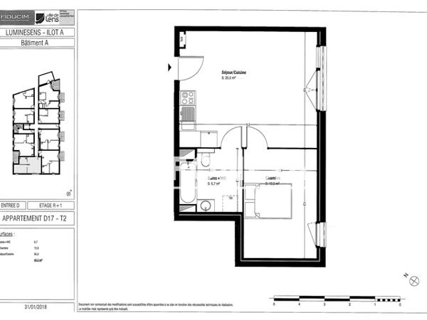 Location Appartement 2 pièces 43.2 m² - 28 RUE ANGELA DAVIS D17 Lens 62300